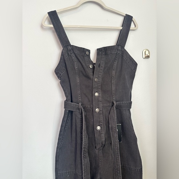 OAT aged Black Volcano Denim Overalls Wide Crop Artsy Boho Size 2 NWT - Picture 3 of 6